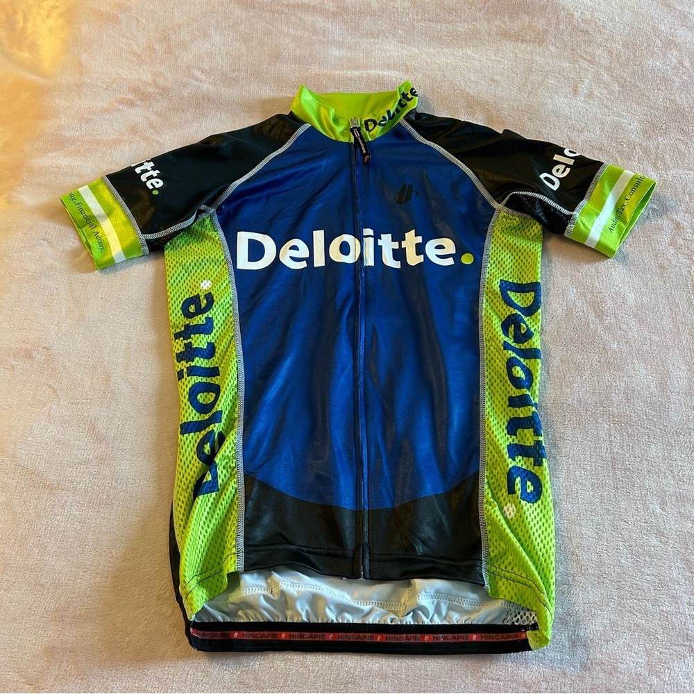 Hincapie Deloitte blue green zip up cycling jersey size XS